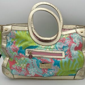Lilly Pulitzer Vibrant Floral Tote with Gold Accents